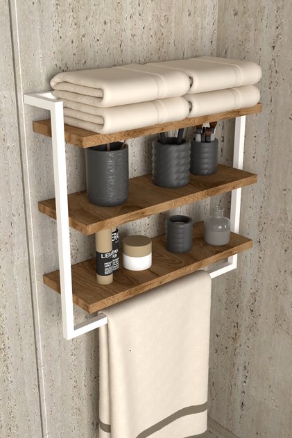 3-Tier Towel Rack Bookcase Stylish and Functional Metal Wood Wall-Mounted Home Bathroom Kitchen Organizer Shelf