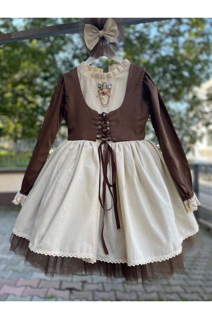Premium Collection Lace-Up Special Design Brown Children's Dress