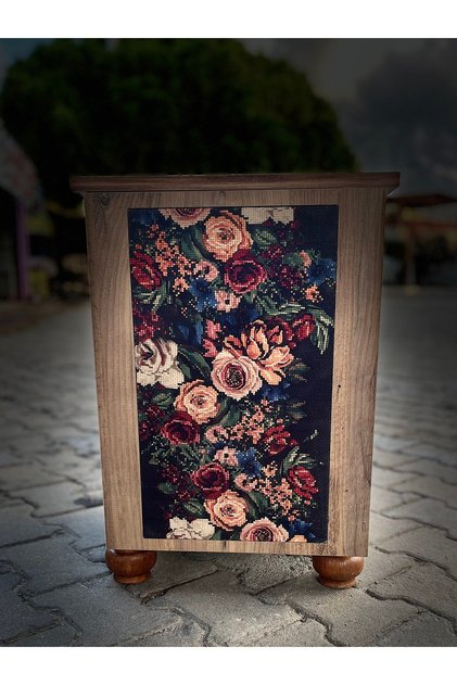 Miss Wood MSW-K105 Goblen Komodin Raflı Rustik Kahverengi , Beyaz , Siyah
