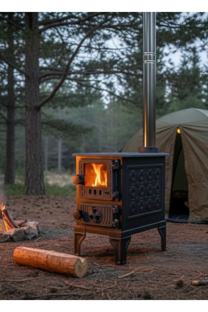 Portatif Çadır & Kamp Sobası – Döküm Tuğlalı, Outdoor Kamp Soba Çadır & Karavan Uyumlu