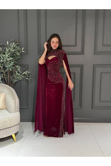 فستان سهرة بورغندي