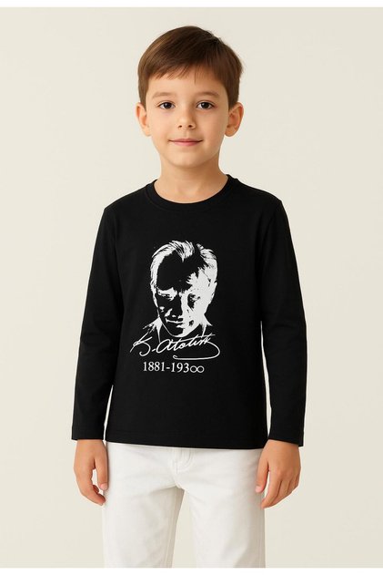 Ataturk Printed Uzunkol Unisex Children's T-Shirt
