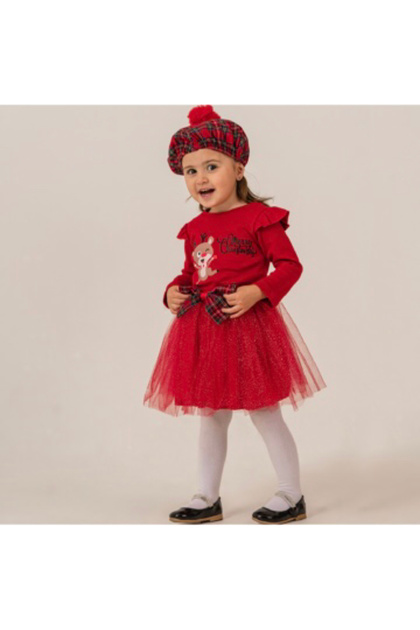 New Year Christmas Tutu Skirt Set with Hat for Girls