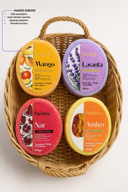 PEKPLUS Doğal Süngerli Sabun 100GR 4'lü Paket (Mango,Lavanta,Nar,Amber katkılı)