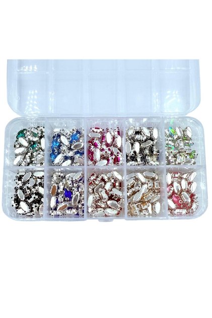 100 Adet 10 Renk 5*10(1cm) Mekik Kristal Cam Dikme Kasalı Taş Seti