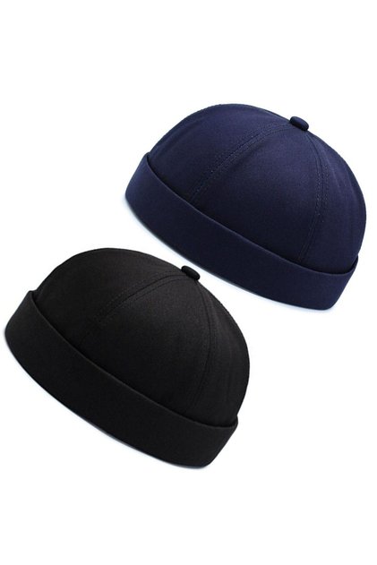 Set of 2 100% Cotton Cap Adjustable Docker Hat Summer Skullcap Hat Retro Hat Skullcap Hat
