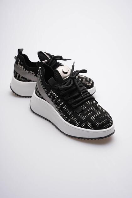 Women's Suede Sneaker Stone Detailed Black Cressa