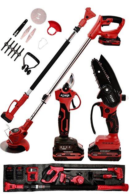 POWER BLACK Profesyonel 3'lü Set 21V Teleskopik Bağ Makası & Çim