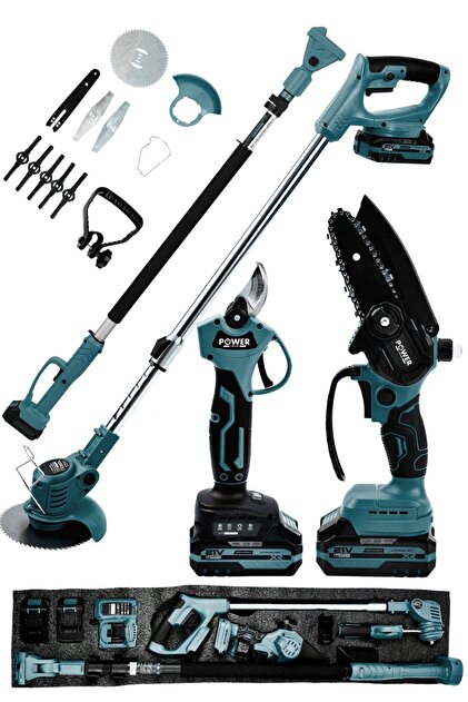 POWER BLACK Profesyonel 3'lü Set 21V Teleskopik Bağ Makası & Çim
