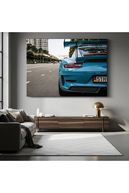 Porsche 911 GT3 RS Kanvas Tablo Turkuaz Arka Görünüm Spor Otomobil Tablo