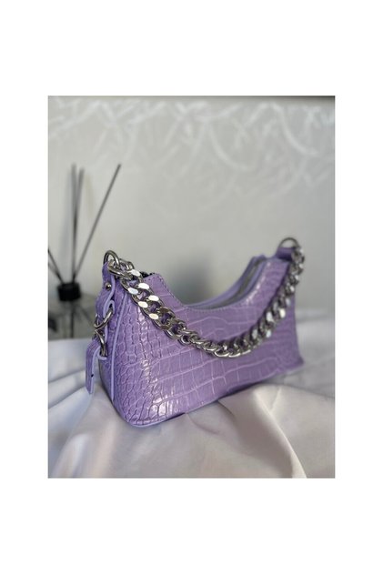 Crocodile Double Strap Shoulder Hand and Crossbody Women's Bag with Metal Chain Detail