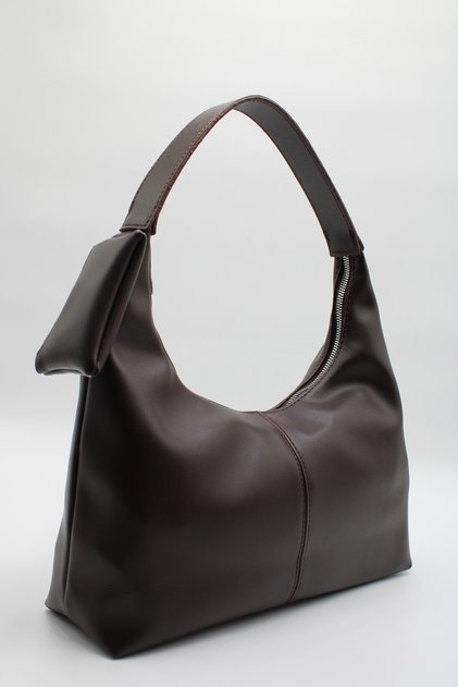 Women's Brown Side Wallet Detailed Zipper Closure Lined Faux Leather Handbag and Shoulder Bag