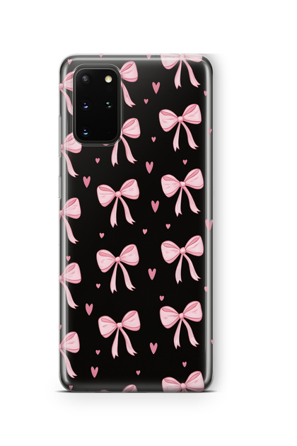 Samsung Galaxy S20 Plus Compatible Pink Bow Pattern Transparent Phone Case