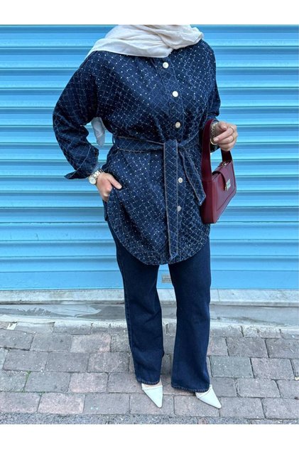 Stone Detailed Denim Suit