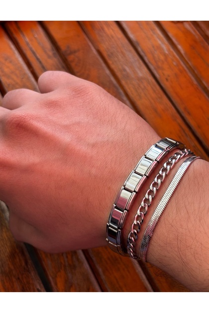Steel Unisex 3-Piece Italian Gourmet Combination Bracelet