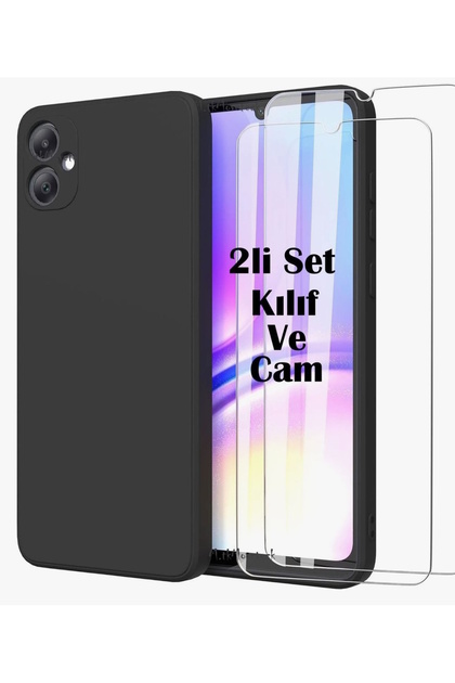 Samsung Galaxy A07 Kılıf Kamera Korumalı Yumuşak Renkli Silikon + 9H Ekran Koruyucu Cam 2in1 Set