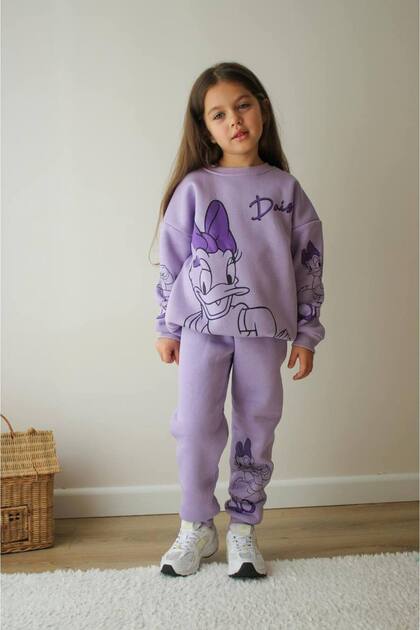 Girls' Daisy Printed 3-Thread Fleece Brushed Winter Set