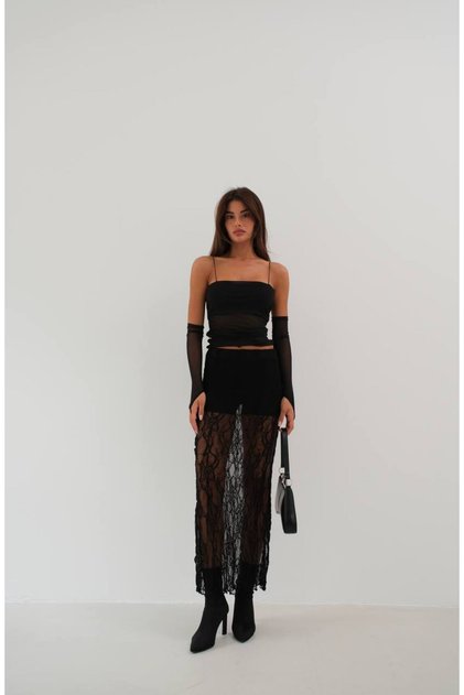 New Season Sleeve Detail Strap Women's Tulle Blouse 24S15025