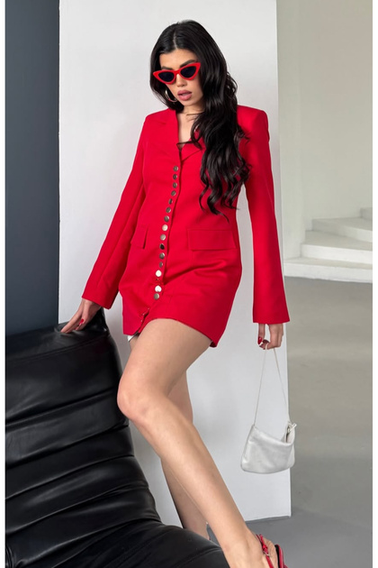 Women's Snap Detail Long Jacket Red