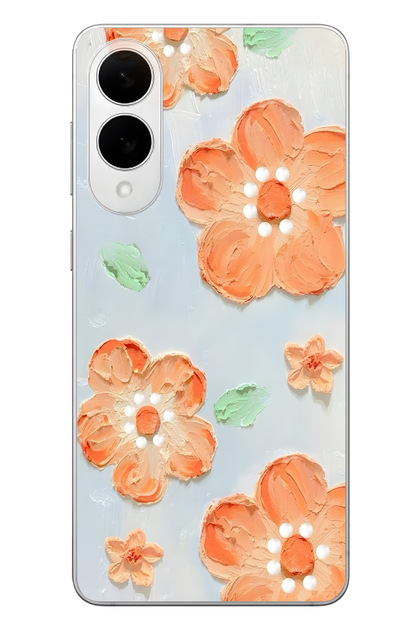 Samsung Galaxy S25 Edge Compatible Orange Flower Oil Painting Pattern Transparent Phone Case