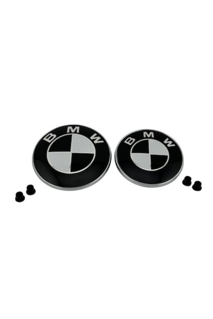 Σετ 2 εμβλημάτων BMW 82mm/74mm με παρεμβύσματα, μαύρο/λευκό, για Σειρά 3 E90 E46