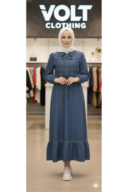 Gathered Waist Denim Dress