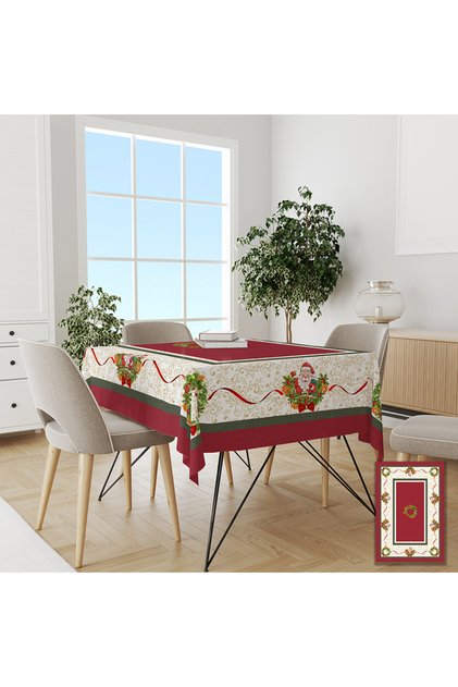 Christmas-Themed Santa Claus Patterned Linen Effect Carefree Tablecloth