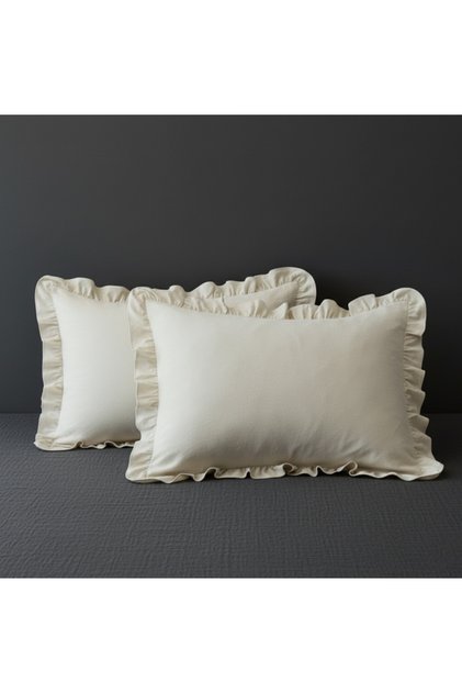 100% Cotton Raw Linen Ruffled Pillowcase Set of 2 – 50X70 cm Natural Weaving