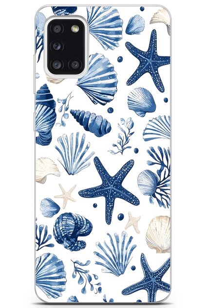 Samsung Galaxy A31 Compatible Starfish and Shells Pattern Transparent Phone Case