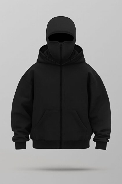 Masked Full Zip Hooded Sweatshirt – Unisex Oversized