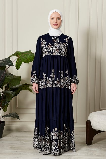Skirt Layered Flower Patterned Gypsy Viscose Dress Hijab Dress Mother's Dress Prayer Dress