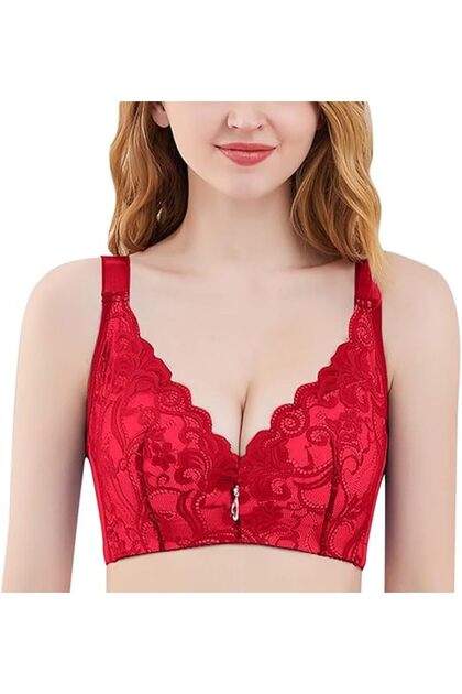 Front Closure Push Up Lace Bra, Wire-Free, Wide Strap (MGB04)