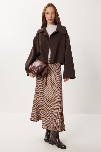 Double-Breasted Short Cashmere Coat Lrg0053 Brown
