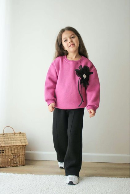 Girls' Set, Top and Bottom Set, 3-Thread, Thick Winter Full Lycra Cotton Fabric Inside, 100%