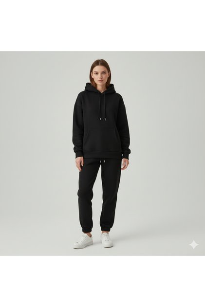 3 Thread Cotton Fabric Winter Unisex O Oversized Women's Long Sleeve Bottom-Top Tracksuit Set