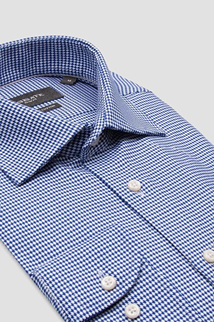 Marco Twill Pamuklu Slim Fit Lacivert Klasik Yaka Erkek Desenli Gömlek