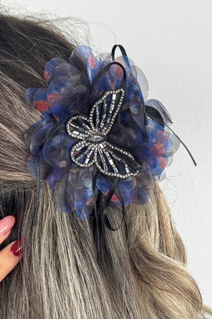 Navy Blue Color Butterfly Figured Latch Buckle
