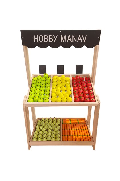 Ahşap Manav Tezgahı 150 Adet Boyalı Meyve Sebze Hediyeli