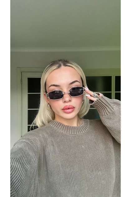 Rectangle Metal Detailed Women's Glasses Uv400 Protected Black Lens Luxury Trending Sun