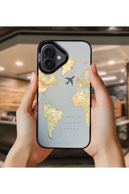 İphone 16 Uyumlu Gümüş Dünya Desen Lüx Kir Tutmayan Telefon Kılıfı MK01A