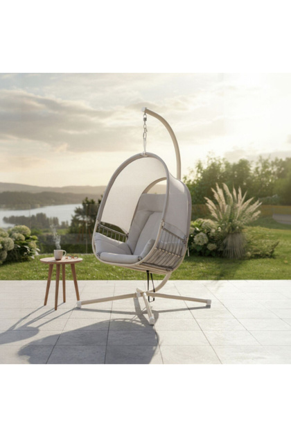 Steel and Rattan Outdoor Hanging Chair