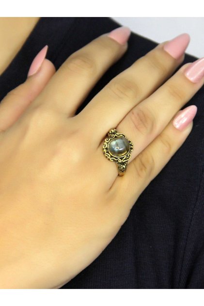 Natural Stone Labradorite Natural Stone Antique Model Women's Adjustable Ring Euy80Lbt