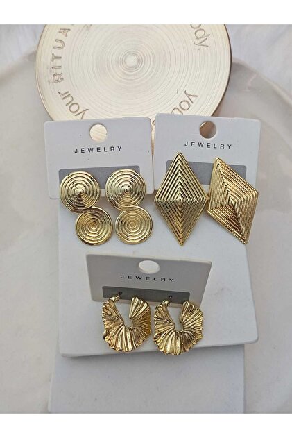 3 Pairs Vintage Gold Women's Earring Set