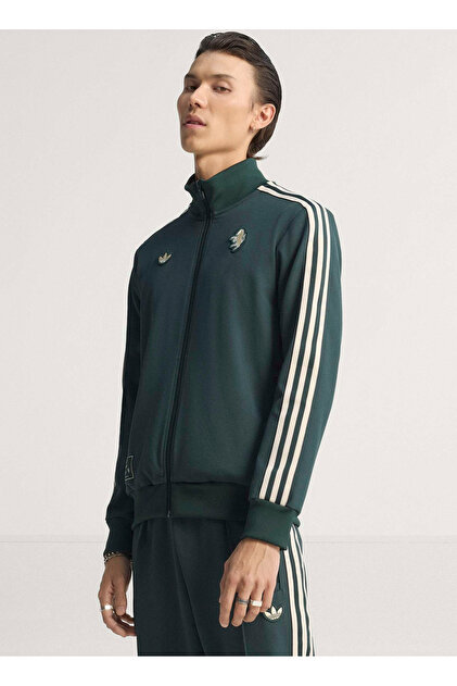 adidas JM9449 JUVE ICON TT Koyu Yeşil Dar Düz Erkek Zip Ceket