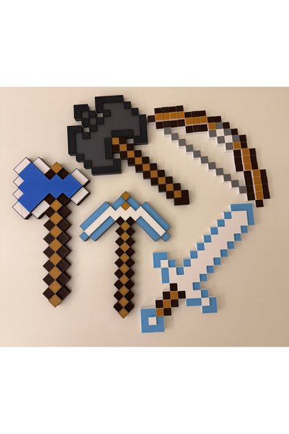 Minecraft Dev Boy 5 Li set Kılıç-Balta-Kazma-Yay-Savaş Baltası