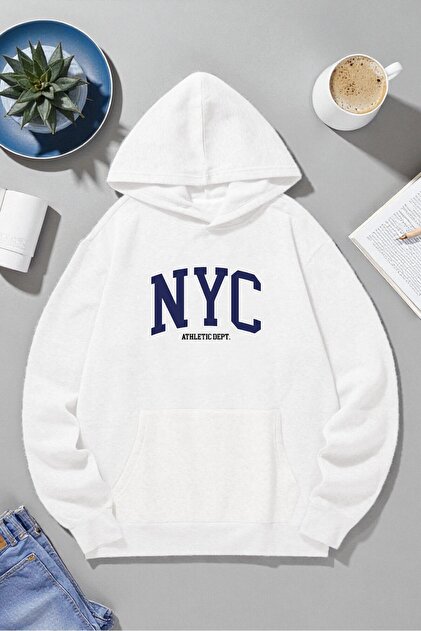 Unisex Nyc Design Printed Hooded Sweatshirt