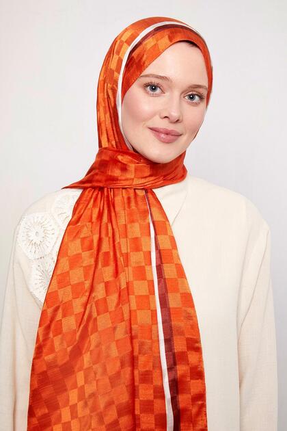 Orange Striped Checkerboard Pattern Monogram Shawl