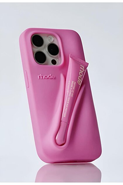 rhode iPhone 17 Pro Max Lip Gloss Holder Case Pink Silicone Back Cover with Tube Slot- Trendyol rhode iPhone 17 Pro Max Lip Gloss Holder Case Pink Silicone Back Cover with Tube Slot- Trendyol