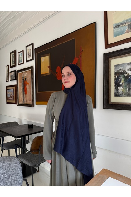 Desenli Lacivert Jakar Şal