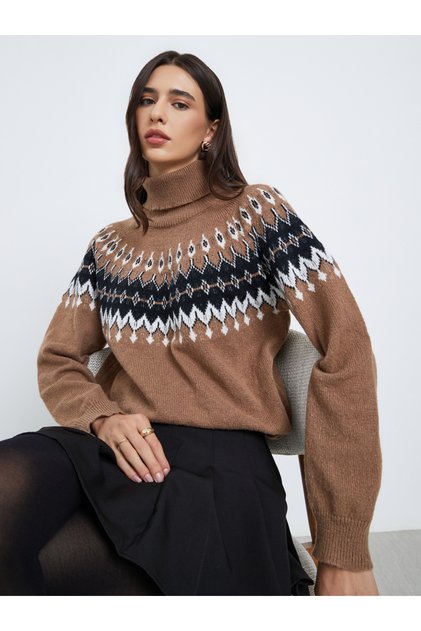 Beige Regular Fit Fair Isle Pattern Sweater